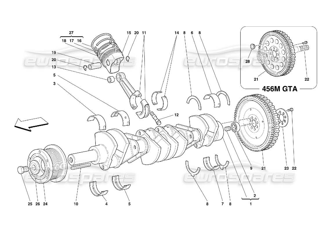 Ferrari 456 M GT/M GTA Antriebswelle – Pleuel und Kolben Teilediagramm