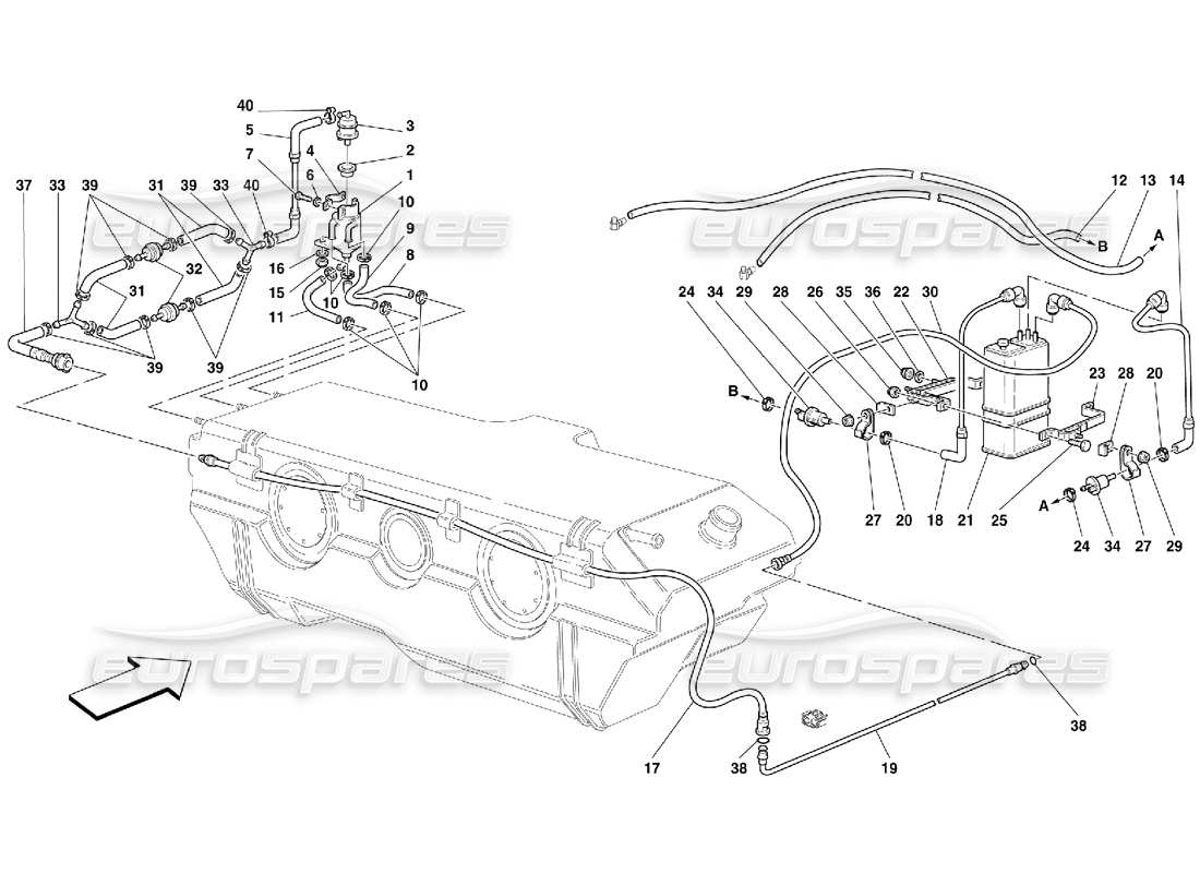 Ferrari 456 M GT/M GTA Antiverdunstungsgerät – gültig für USA, CDN und AUS – nicht für USA MY 2000 und CDN MY 2000 Teildiagramm