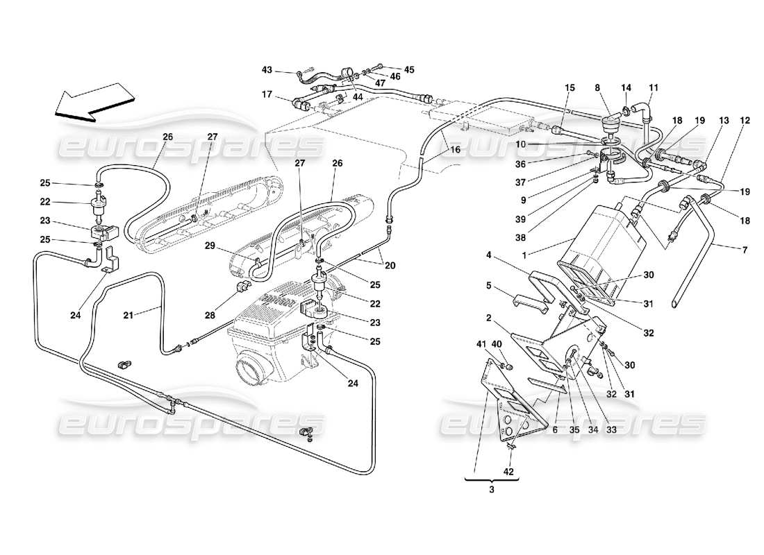 Ferrari 456 M GT/M GTA Antiverdunstungsgerät – gültig für USA MY 2000 und CDN MY 2000 Teildiagramm