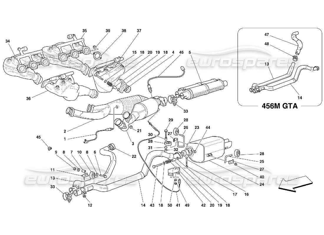 Ferrari 456 M GT/M GTA Abgassystem Teilediagramm