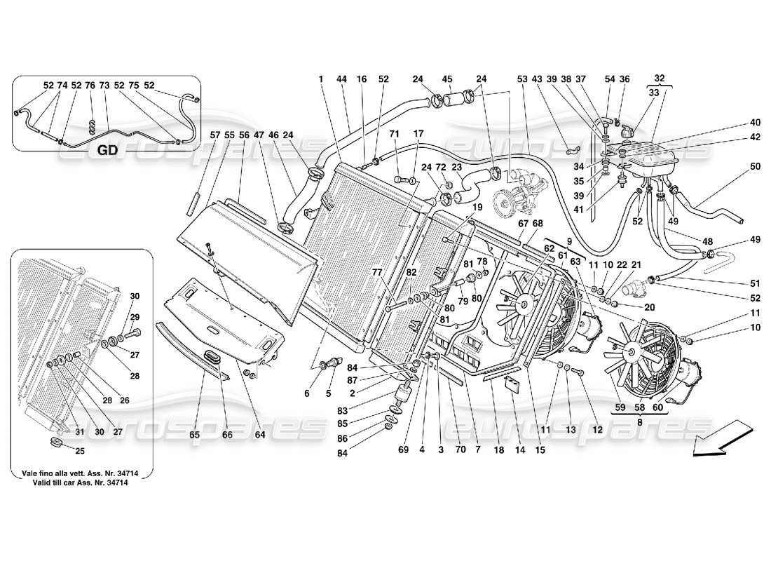 Ferrari 456 M GT/M GTA Kühlsystem - Kühler und Nourice Teilediagramm