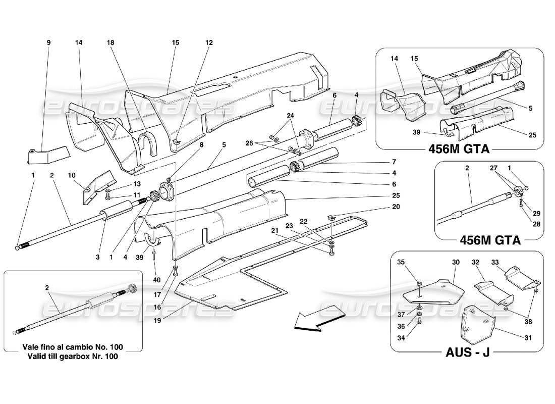 Ferrari 456 M GT/M GTA Motorverbindungsrohr – Getriebe und Isolierung Teilediagramm
