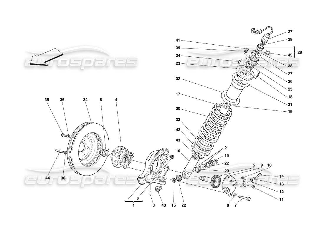 Ferrari 456 M GT/M GTA Vorderradaufhängung – Stoßdämpfer und Bremsscheibe Teildiagramm