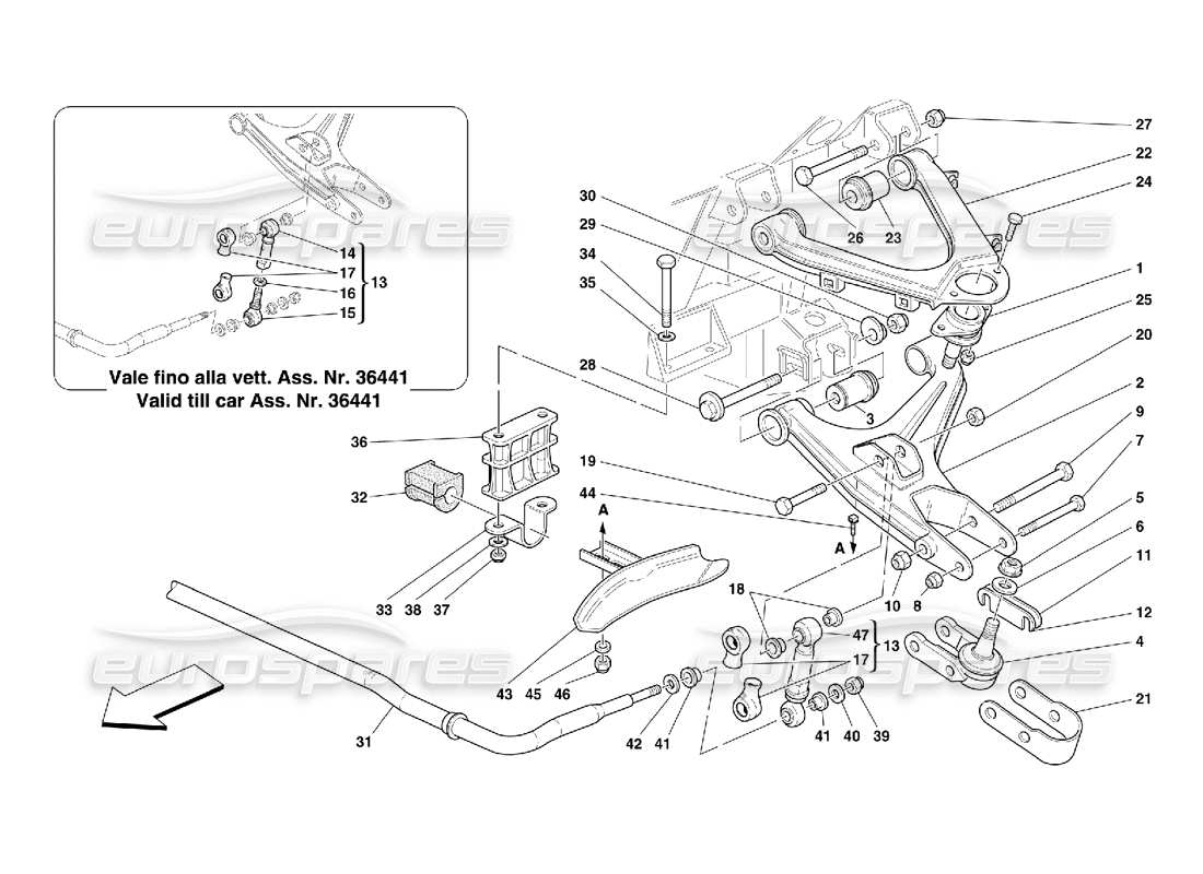 Ferrari 456 M GT/M GTA Vorderradaufhängung – Querlenker und Stabilisator Teildiagramm