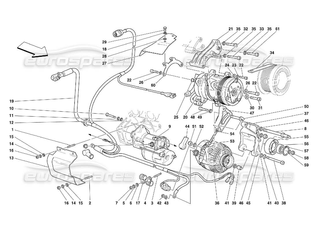 Ferrari 456 M GT/M GTA Generator-Startmotor und Wechselstromkompressor Teildiagramm