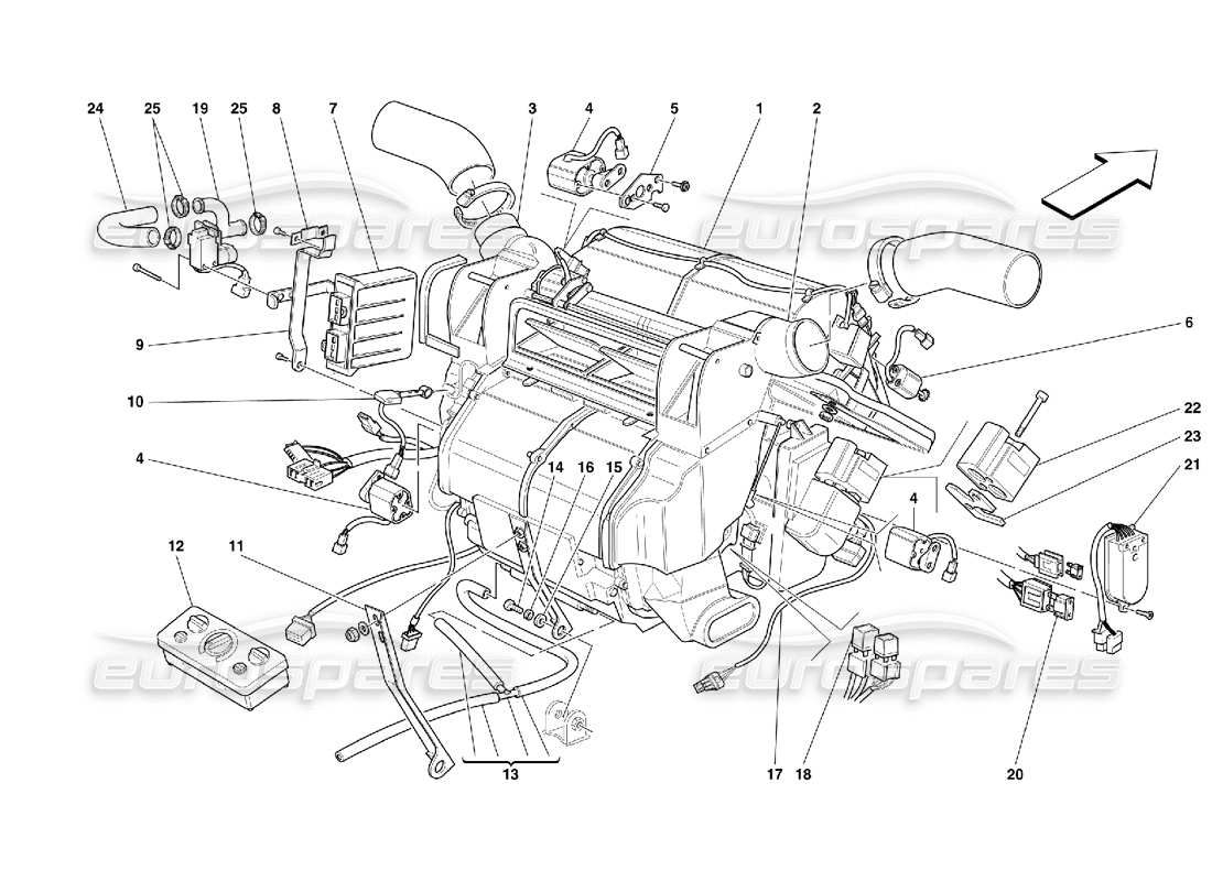 Ferrari 456 M GT/M GTA Verdampfereinheit und Steuerung Teilediagramm