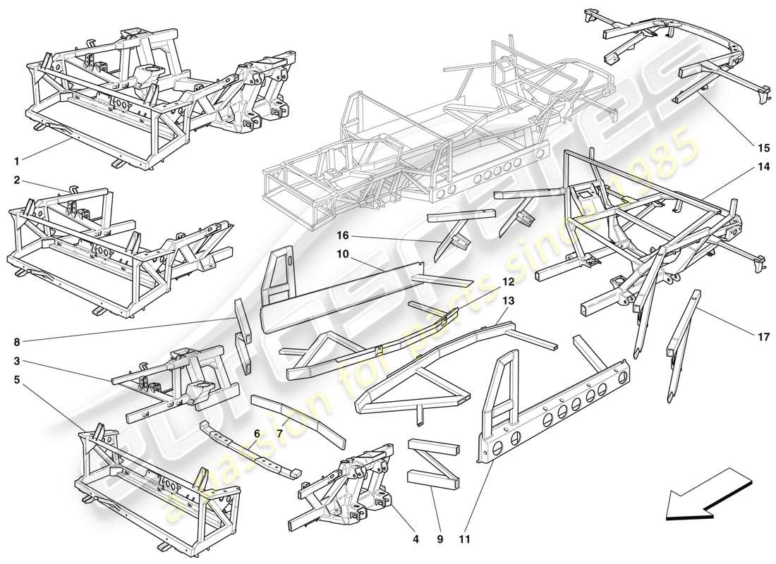 Ferrari 456 M GT/M GTA Rahmen und Strukturen Teildiagramm