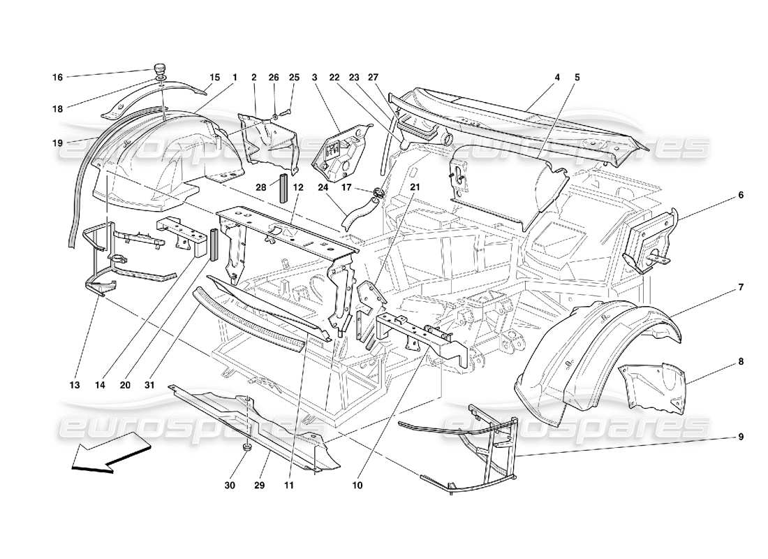 Ferrari 456 M GT/M GTA Vordere Strukturen und Komponenten Teildiagramm