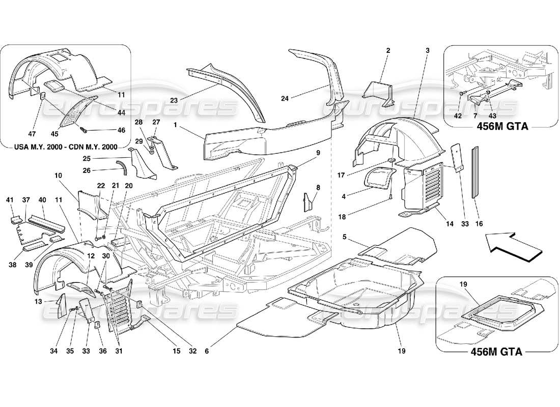 Ferrari 456 M GT/M GTA Hintere Strukturen und Komponenten Teildiagramm