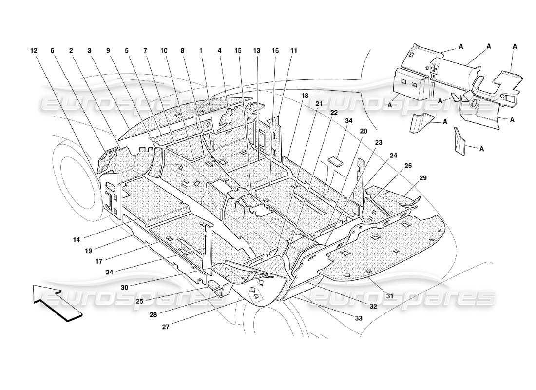 Ferrari 456 M GT/M GTA Passagierabteil. und Motorraum. Isolierungen Teilediagramm