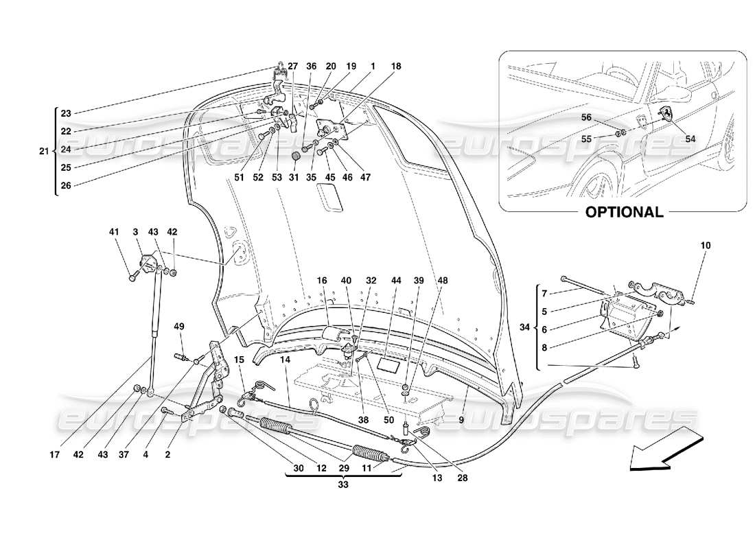 Ferrari 456 M GT/M GTA Motorhaube Teilediagramm