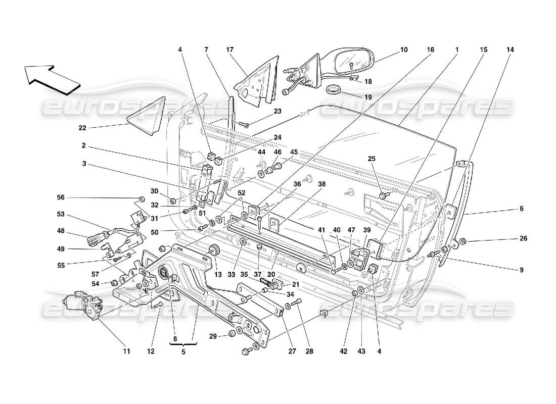 Ferrari 456 M GT/M GTA Türen – elektrische Fensterheber und Rückspiegel Teilediagramm