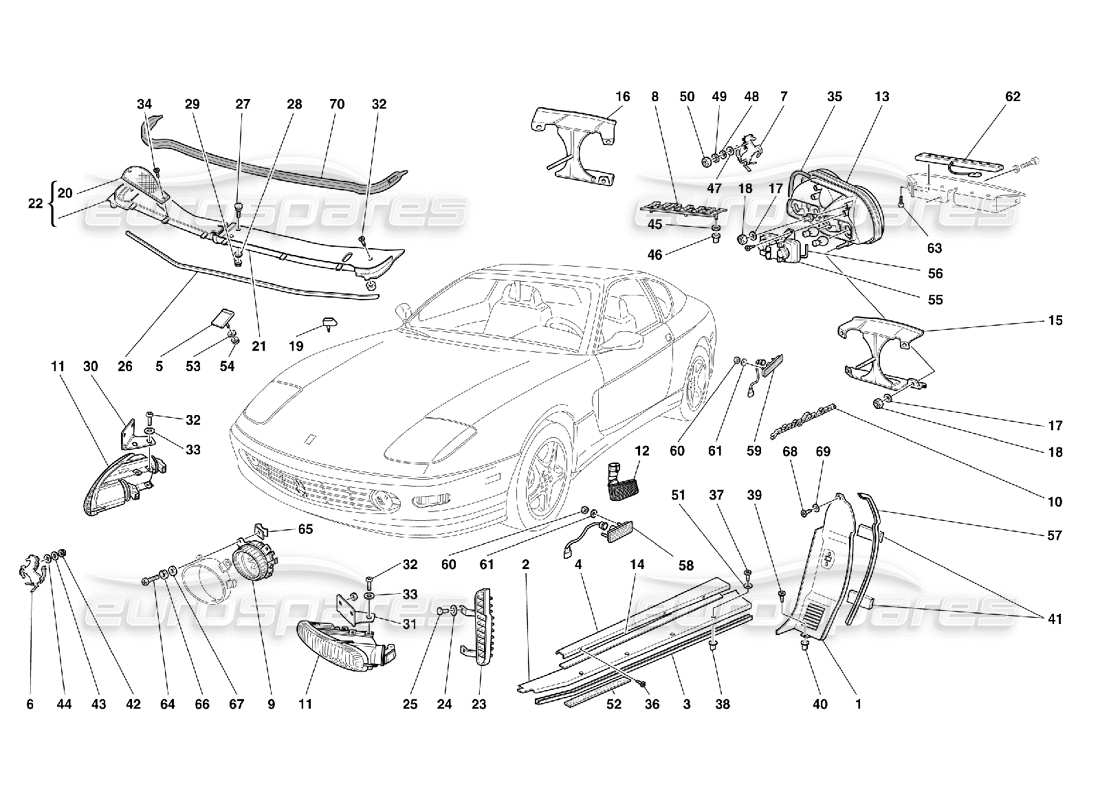 Ferrari 456 M GT/M GTA Vorder- und Rücklichter – Außenveredelung Teilediagramm
