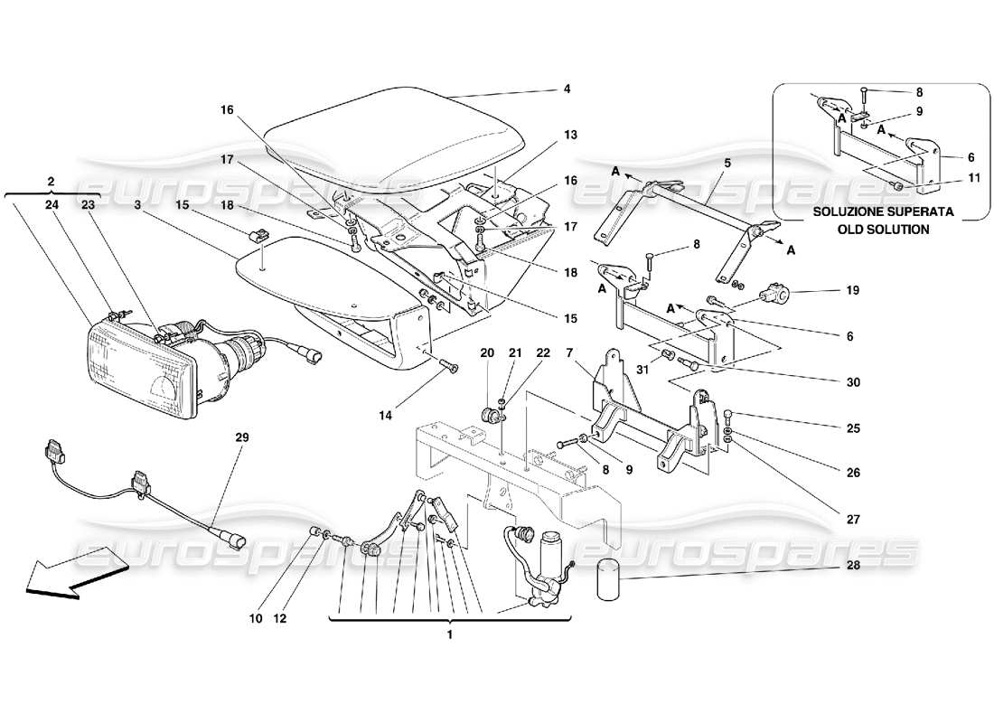 Ferrari 456 M GT/M GTA Lichthebevorrichtung und Scheinwerfer Teilediagramm