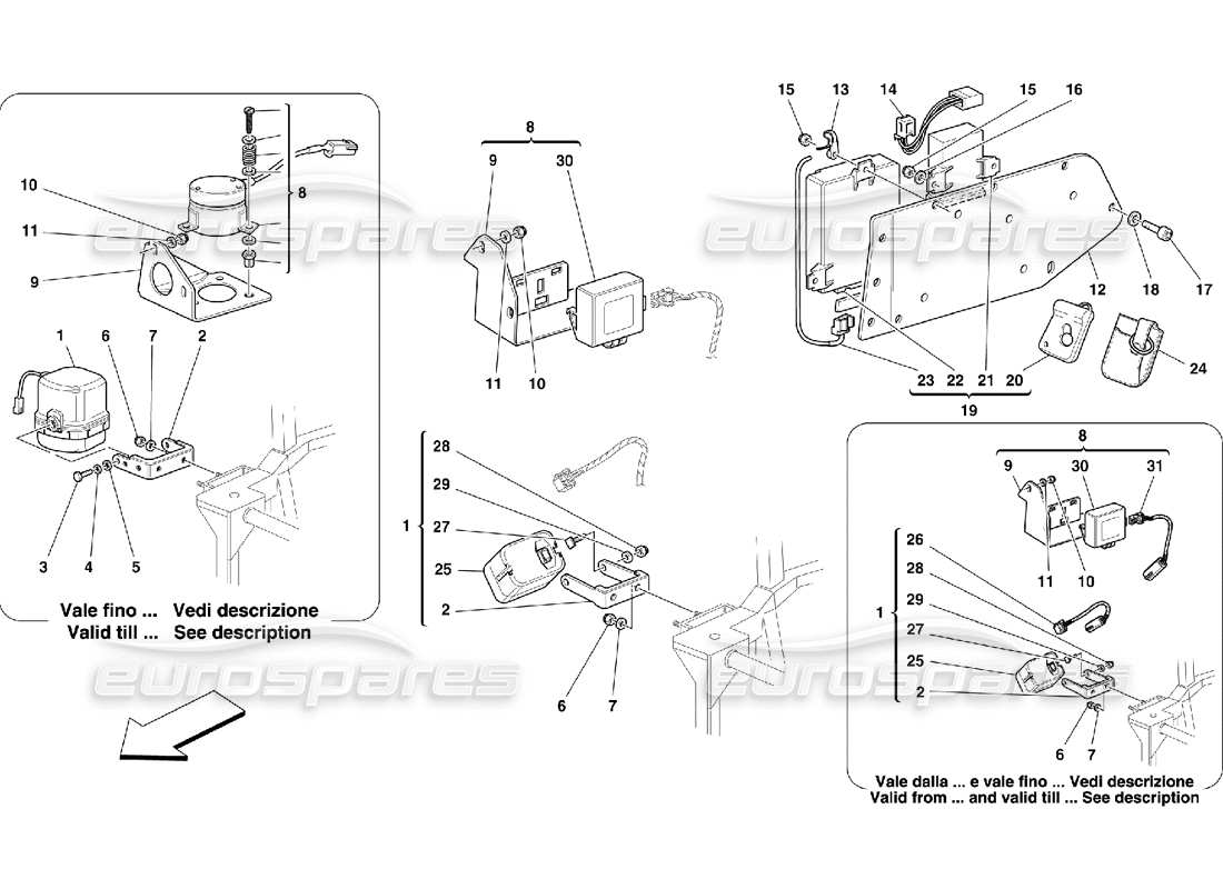 Ferrari 456 M GT/M GTA Diebstahlsichere elektrische Platinen und Geräte Teilediagramm