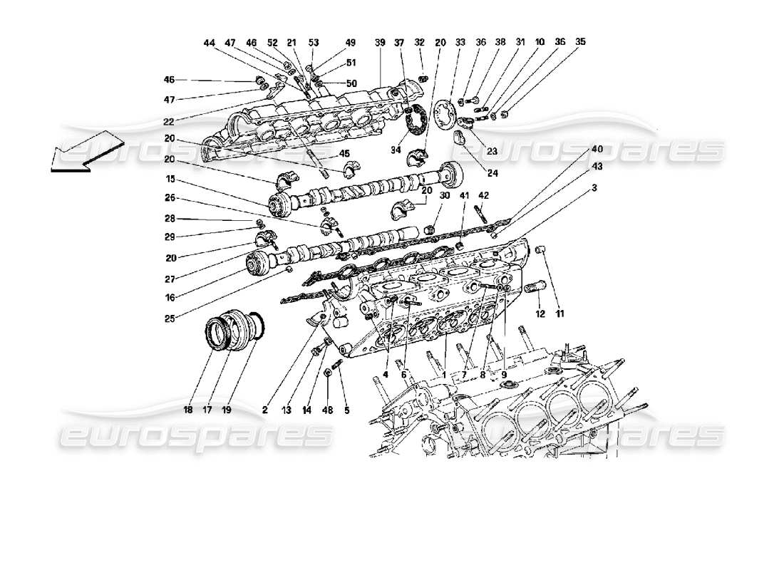 Ferrari Mondial 3.4 t Coupe/Cabrio Teilediagramm des rechten Zylinderkopfs