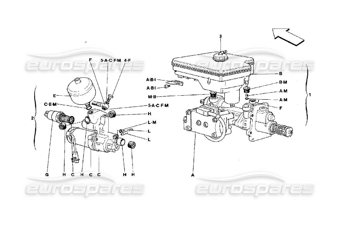 Ferrari Mondial 3.4 t Coupe/Cabrio Hydrauliksystem für Rutschfestigkeit Teilediagramm
