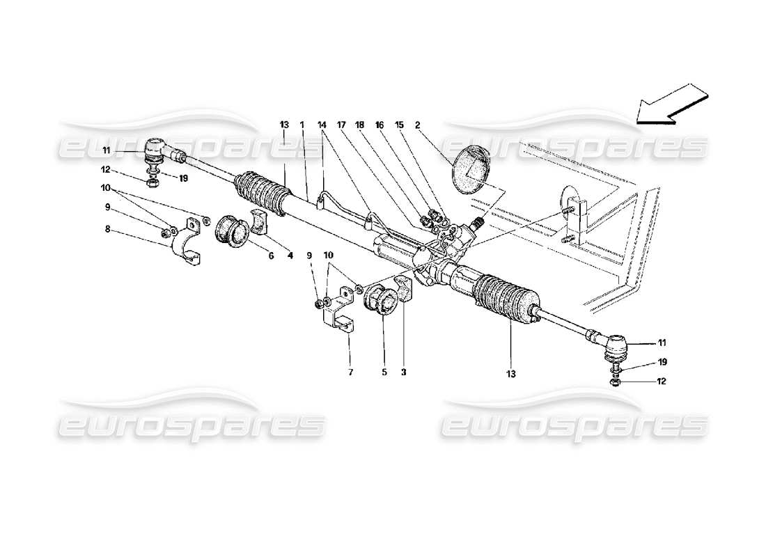 Ferrari Mondial 3.4 t Coupe/Cabrio Hydraulisches Lenkgetriebe und Gestänge Teilediagramm