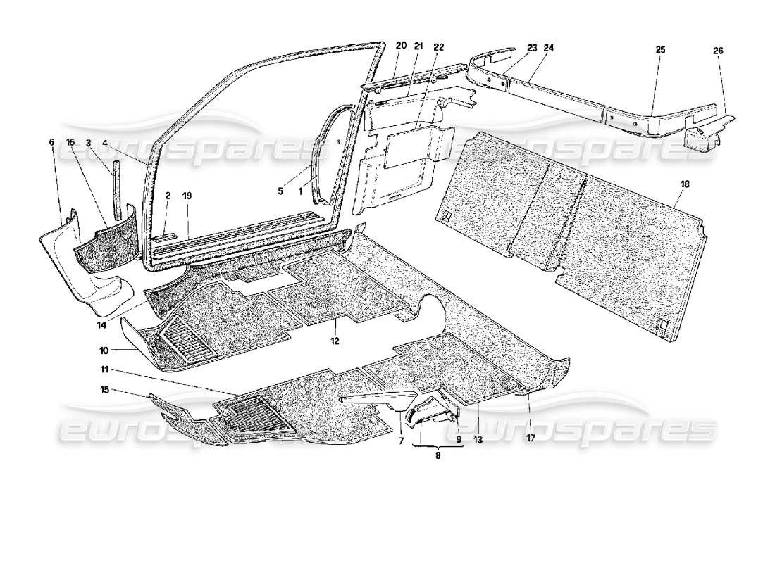 Ferrari Mondial 3.4 t Coupe/Cabrio Teppiche und Innenverkleidung – Coupé Teilediagramm