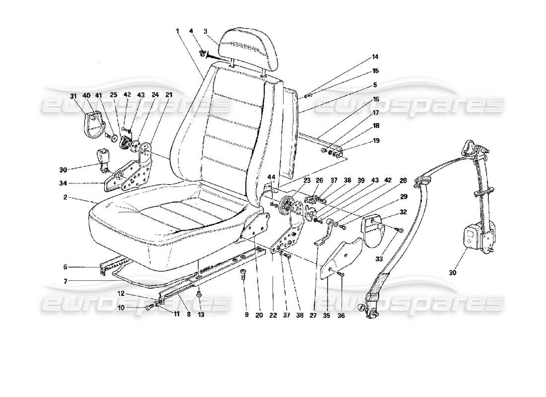 Ferrari Mondial 3.4 t Coupe/Cabrio Vordersitze – nicht für passive Gurte geeignet Teilediagramm
