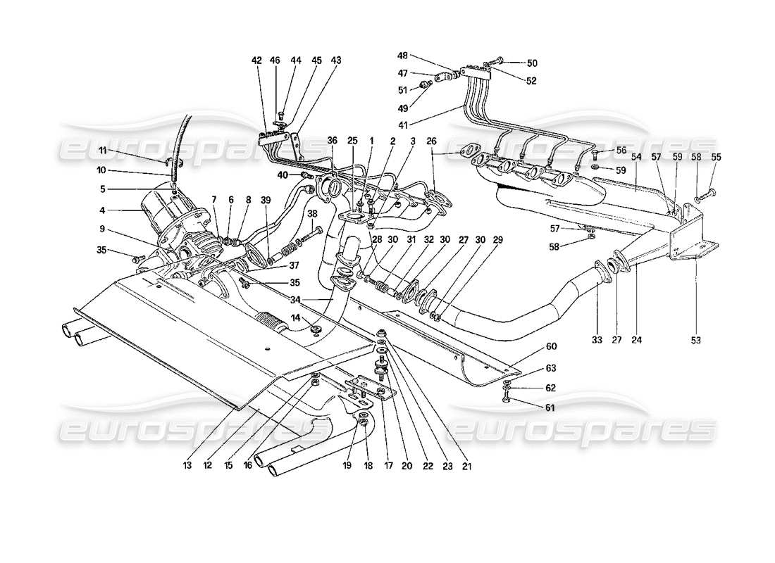 Ferrari 208 Turbo (1989) Abgassystem Teilediagramm