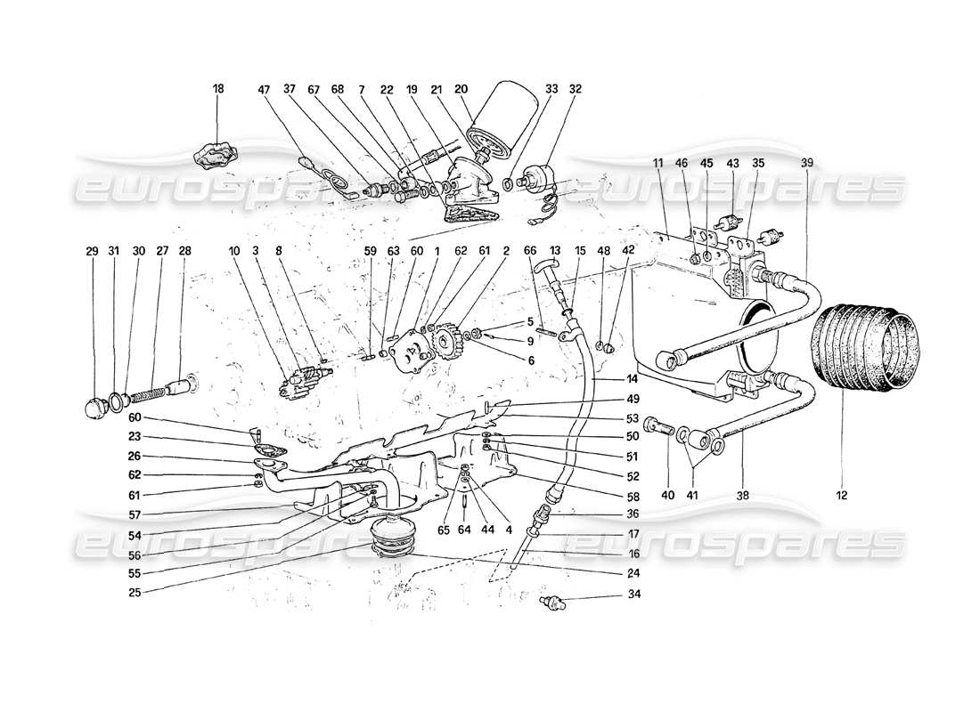 Ferrari 208 Turbo (1989) Schmiersystem Teilediagramm
