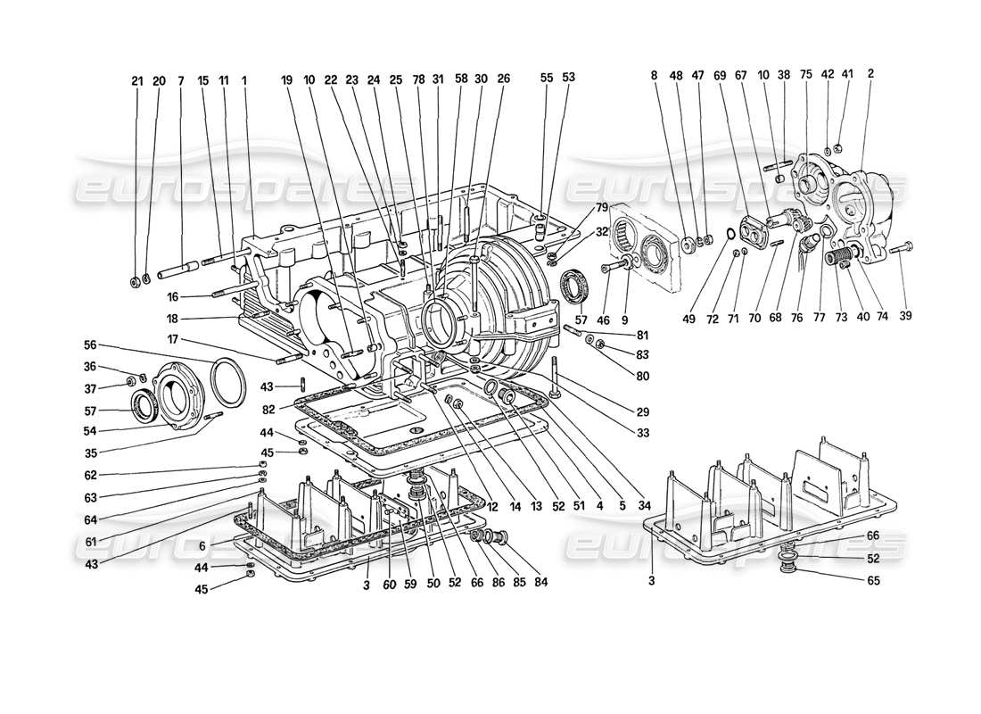 Ferrari 208 Turbo (1989) Getriebe – Differentialgehäuse und Ölpumpe Teilediagramm