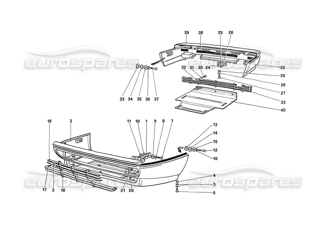 Ferrari 208 Turbo (1989) Stoßstangen vorne und hinten Teilediagramm