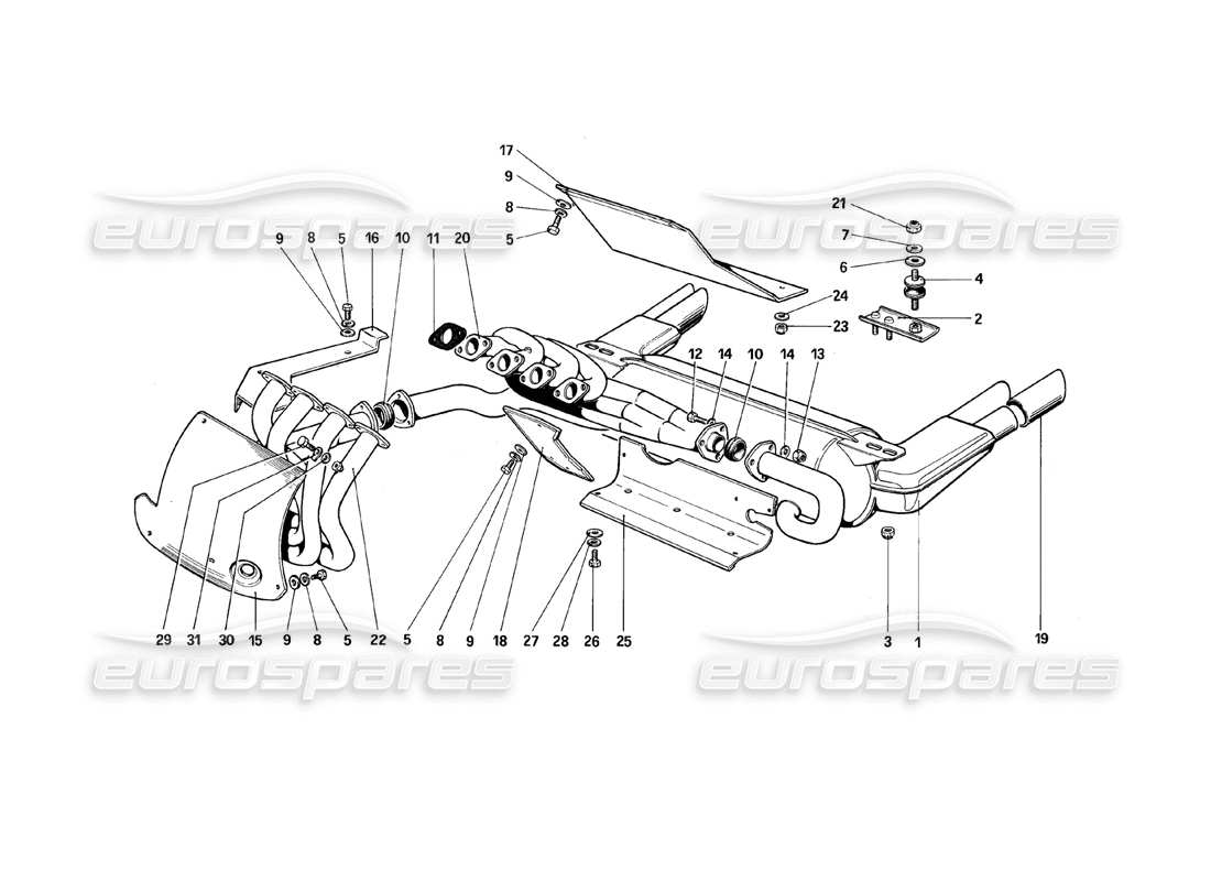 Ferrari 308 (1981) GTBi/GTSi Abgassystem Teilediagramm
