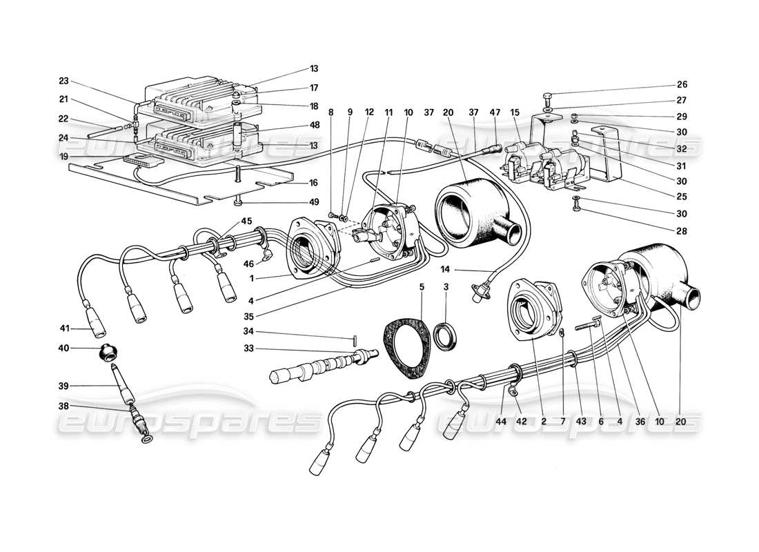Ferrari 308 (1981) GTBi/GTSi Motorzündung Teilediagramm