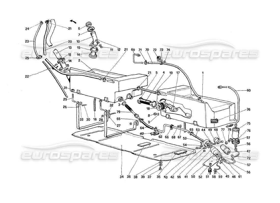 Ferrari Mondial 8 (1981) Kraftstoffpumpe und Rohre Teilediagramm