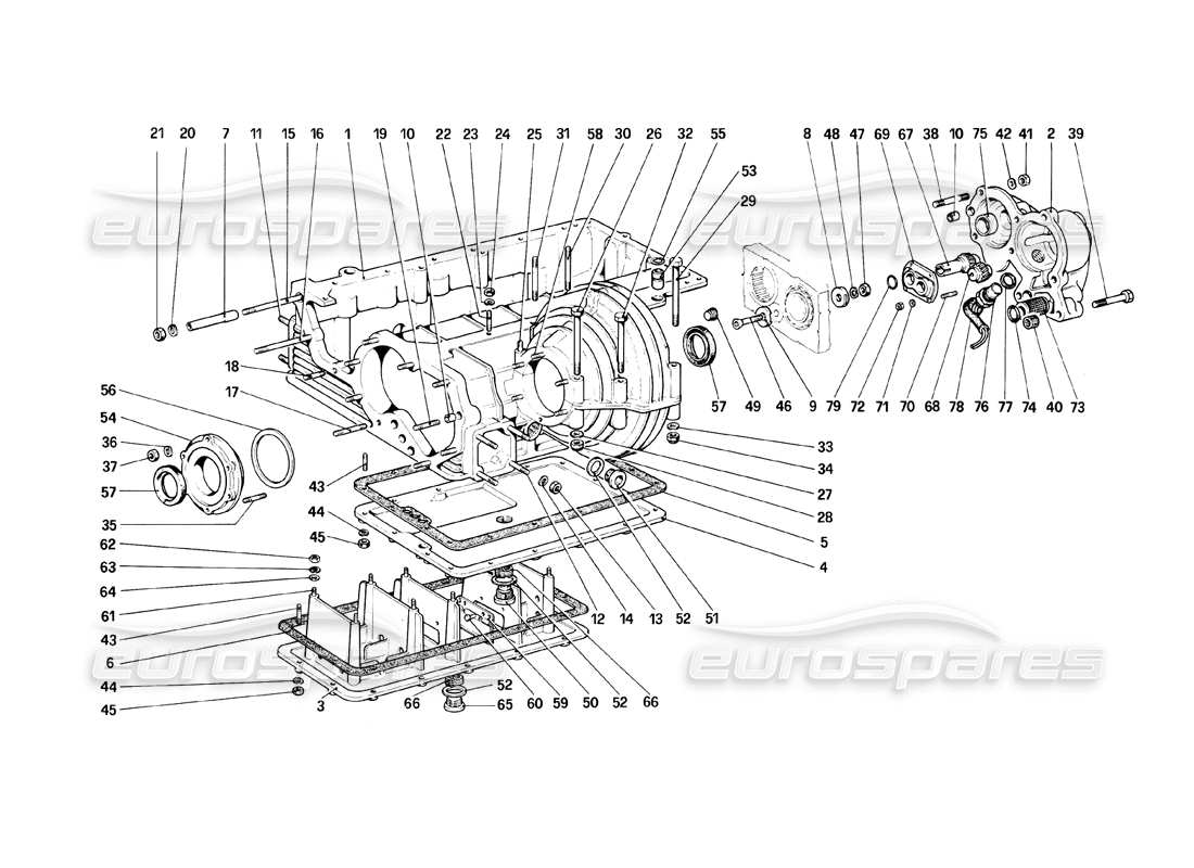 Ferrari Mondial 8 (1981) Getriebe – Differentialgehäuse und Ölwanne Teilediagramm