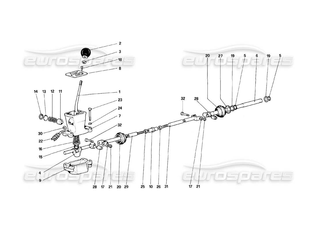 Ferrari Mondial 8 (1981) Äußere Getriebesteuerung Teilediagramm