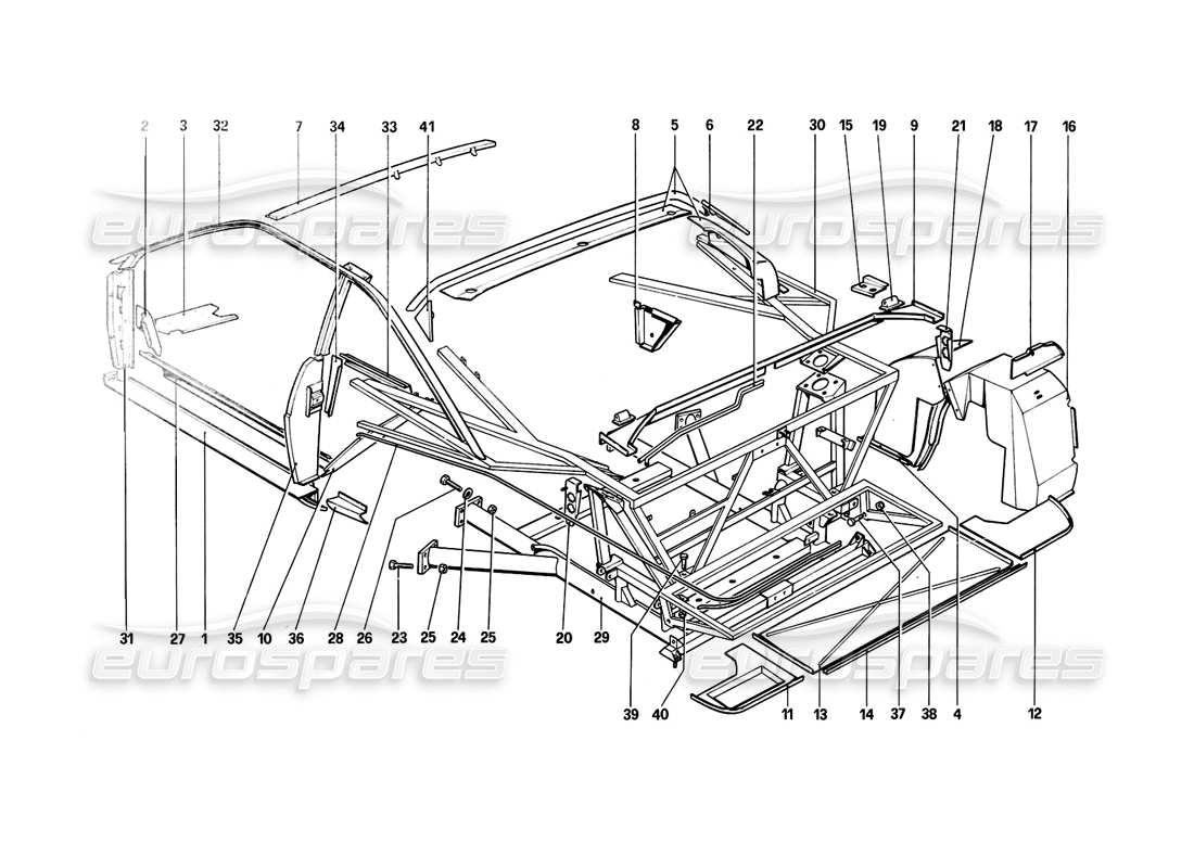 Ferrari Mondial 8 (1981) Körperschale – innere Elemente Teilediagramm
