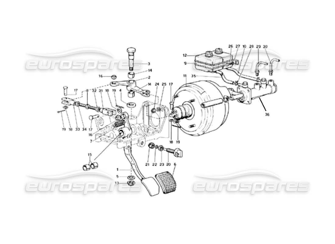 Ferrari 246 Dino (1975) Bremshydrauliksystem Teilediagramm