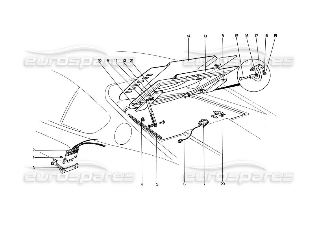 Ferrari 246 Dino (1975) Motorraumdeckel und Teppichboden Teilediagramm