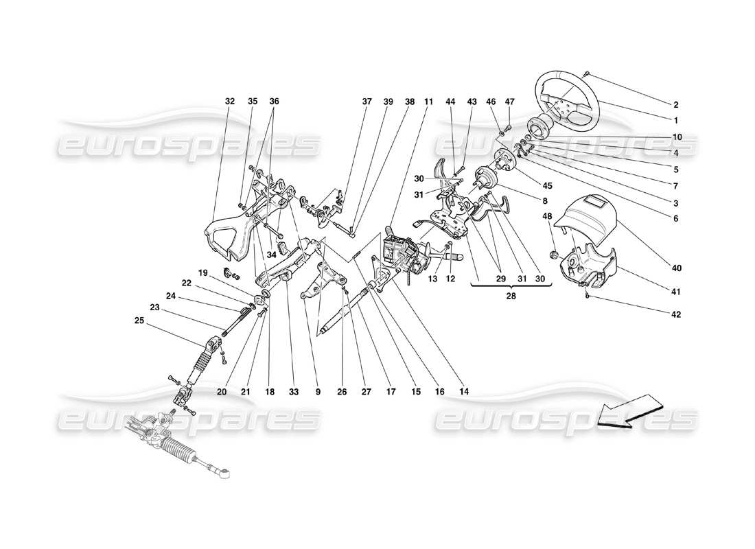 Ferrari 360 Herausforderung (2000) Lenksäule Teilediagramm