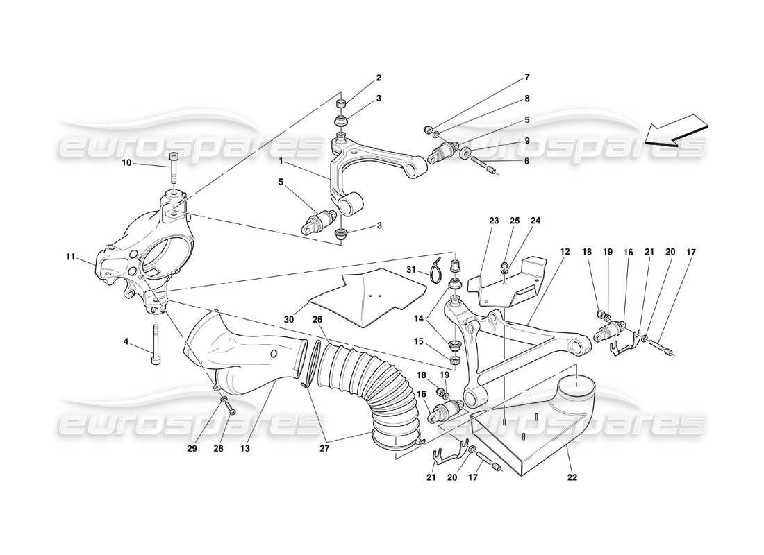 Ferrari 360 Herausforderung (2000) Vorderradaufhängung – Querlenker Teilediagramm