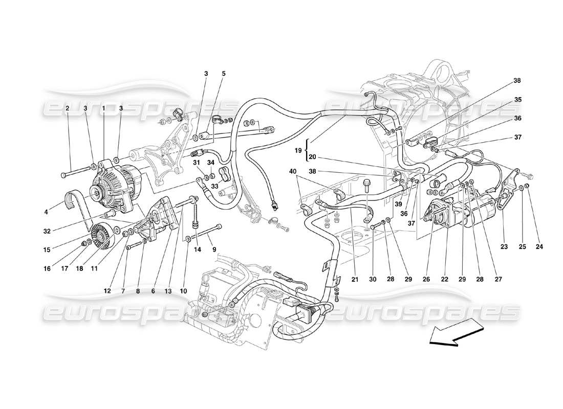 Ferrari 360 Herausforderung (2000) Stromgenerator - Anlasser Teilediagramm