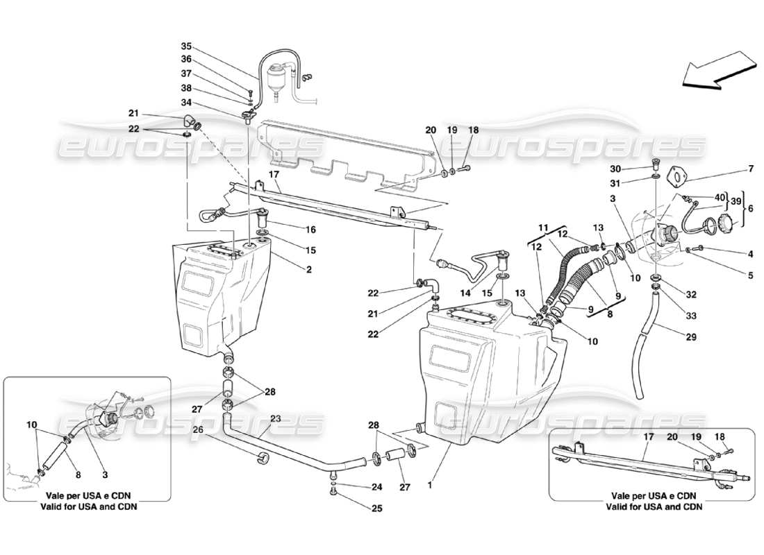 Ferrari 360 Challenge Stradale Kraftstofftanks und Union Teildiagramm