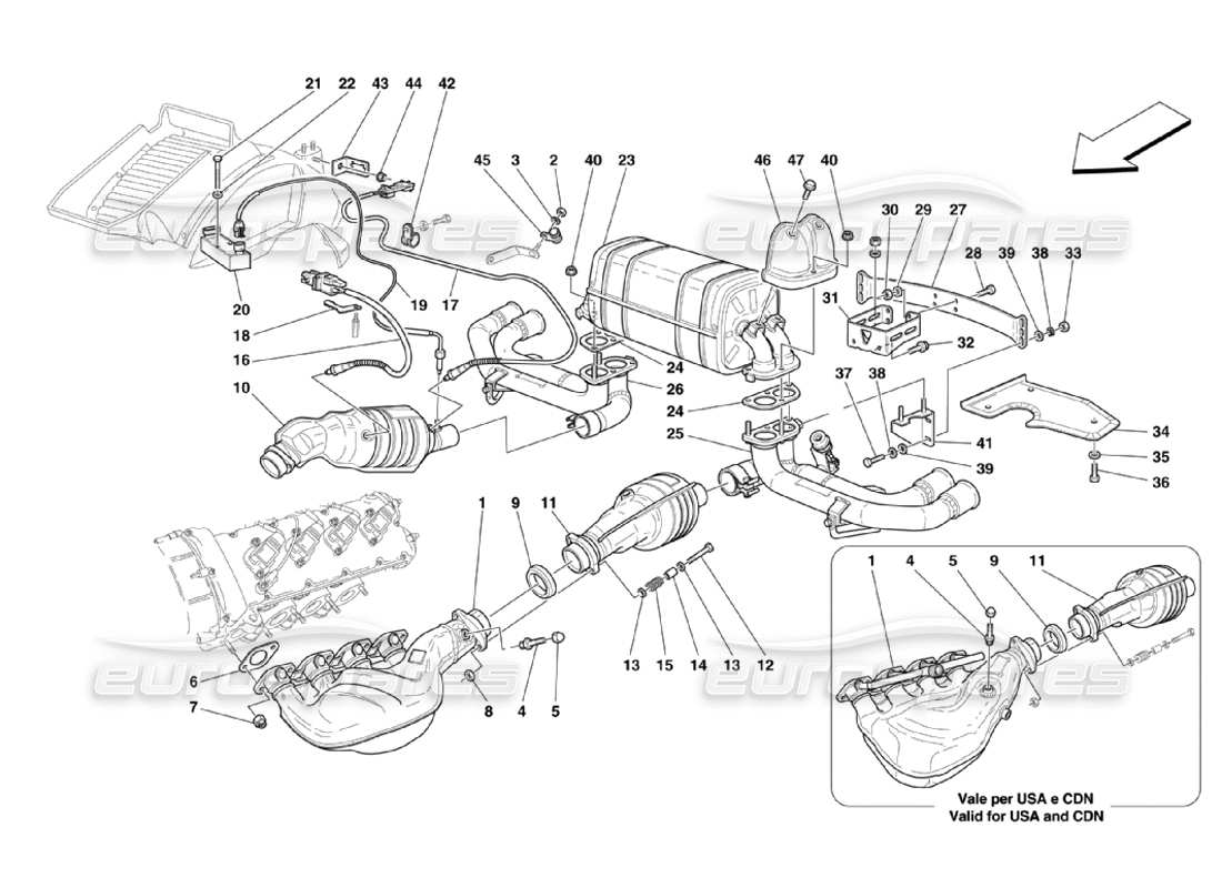 Ferrari 360 Challenge Stradale Abgassystem Teildiagramm