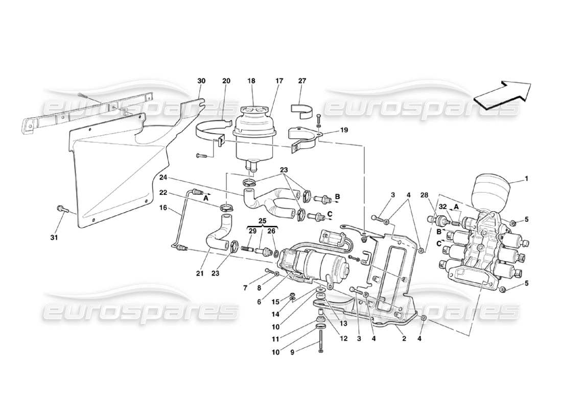 Ferrari 360 Challenge Stradale Aggregat und Tank Teildiagramm