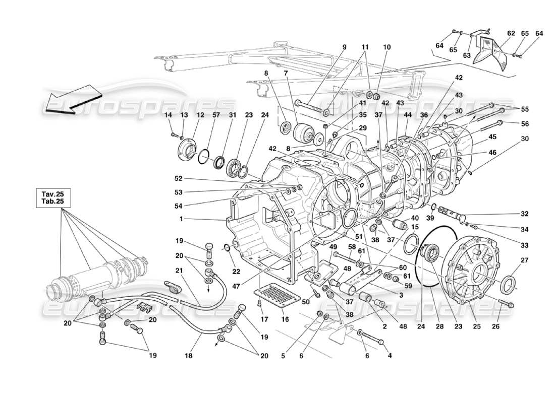 Ferrari 360 Challenge Stradale Getriebe – Abdeckungen Teildiagramm