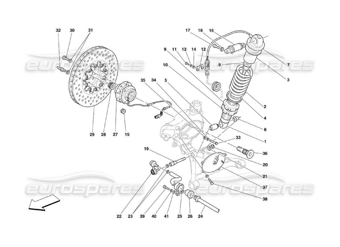 Ferrari 360 Challenge Stradale Vorderradaufhängung – Stoßdämpfer und Bremsscheibe Teildiagramm