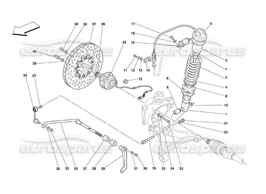 Ferrari 360 Challenge Stradale Hinterradaufhängung – Stoßdämpfer und Bremsscheibe Teildiagramm