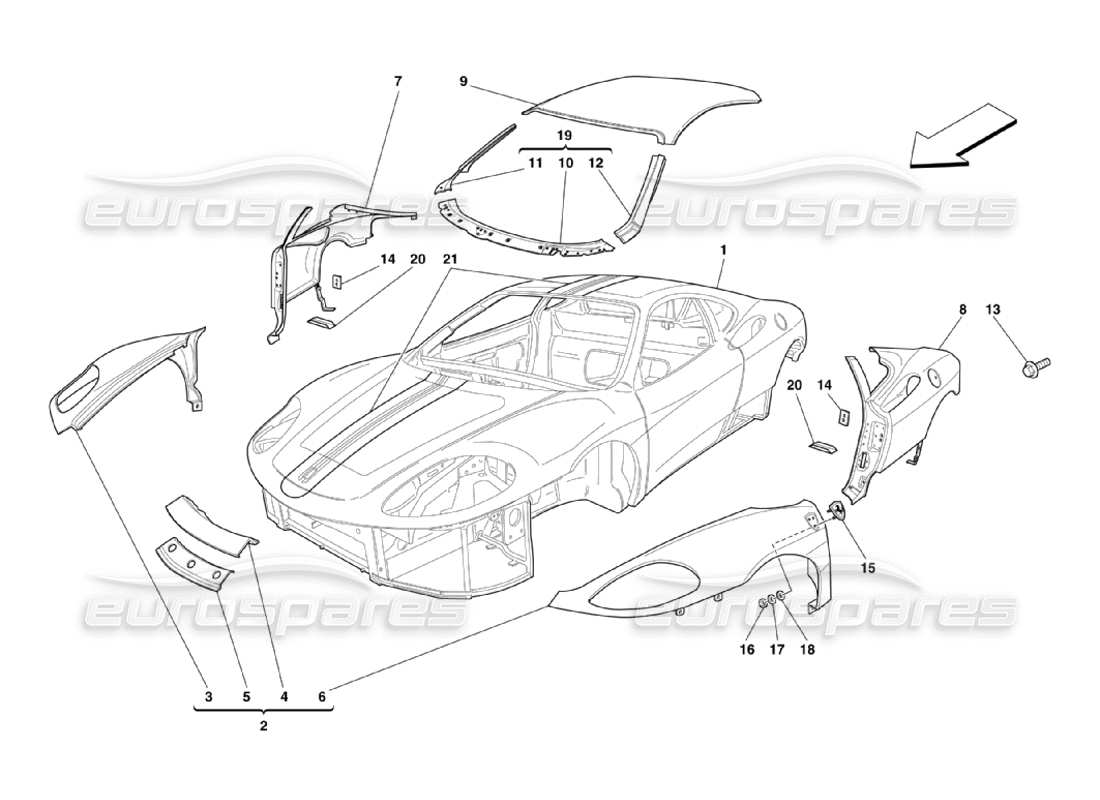 Ferrari 360 Challenge Stradale Karosserie – Außenverkleidungen Teildiagramm