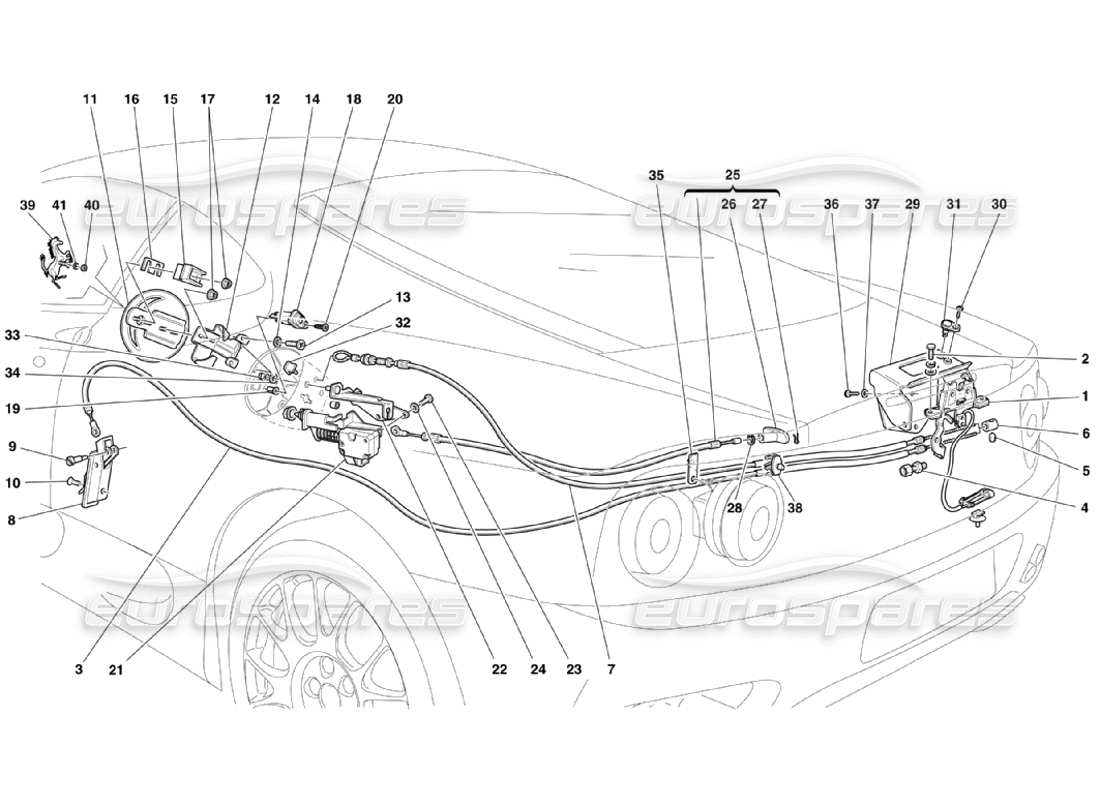 Ferrari 360 Challenge Stradale Öffnungsvorrichtungen für Motorhaube und Gastür Teildiagramm