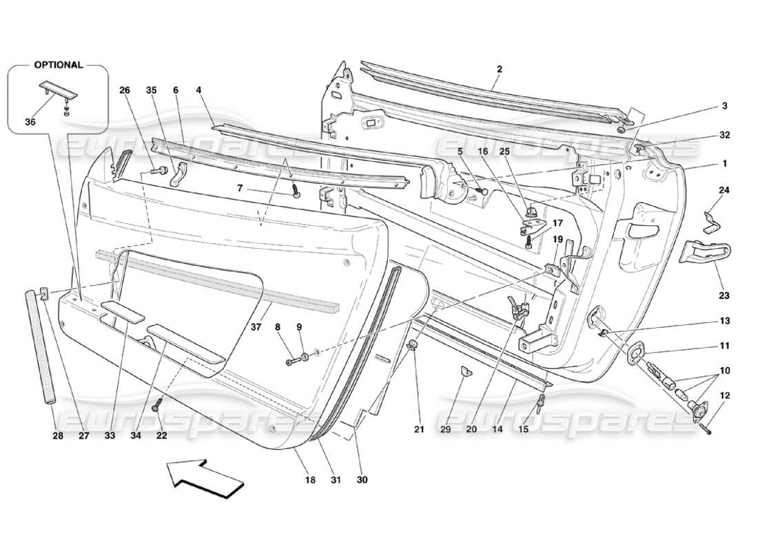 Ferrari 360 Challenge Stradale Türen – Rahmen und Verkleidungen Teildiagramm