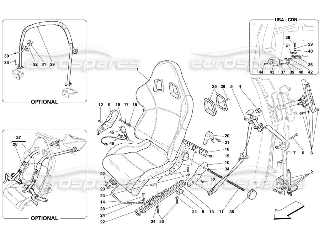 Ferrari 360 Challenge Stradale Rennsitz-Sicherheitsgurte-Überrollbügel Teildiagramm