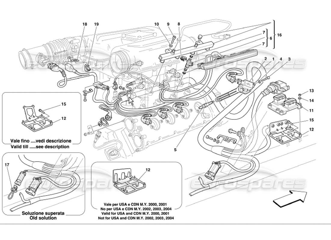 Ferrari 360 Modena Zündung des Einspritzgeräts Teilediagramm